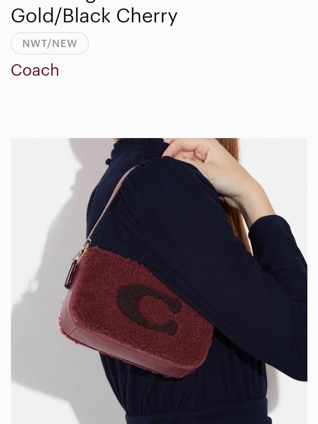 Coach Gold/Black Cherry Shearling C Nolita 19 Shoulder Bag